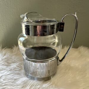 Vintage Hellerware Chrome & Glass Water Pitcher Barware